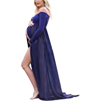 BUOYDM Mujer Embarazada Chifón Largos Vestido de Fiesta Foto Shoot Dress Fotográficas de Maternidad Apoyos De Fotografía